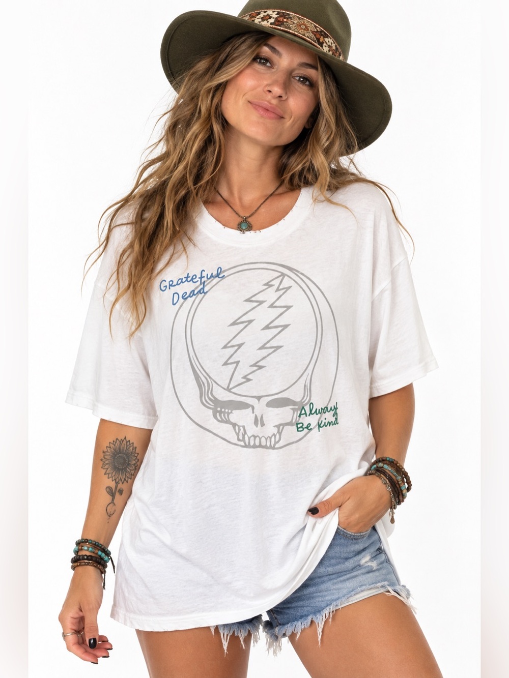 American Eagle x Grateful Dead Steal Your Face Embroidered Tee XS/S White